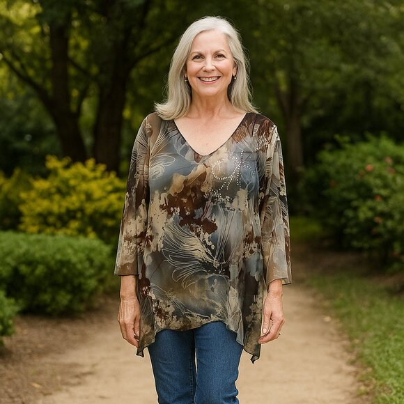 Dress Barn Women Popover Tunic Top 18/20 BEADED Shark Hem Stretch Minimalist Y2K - Picture 1 of 8